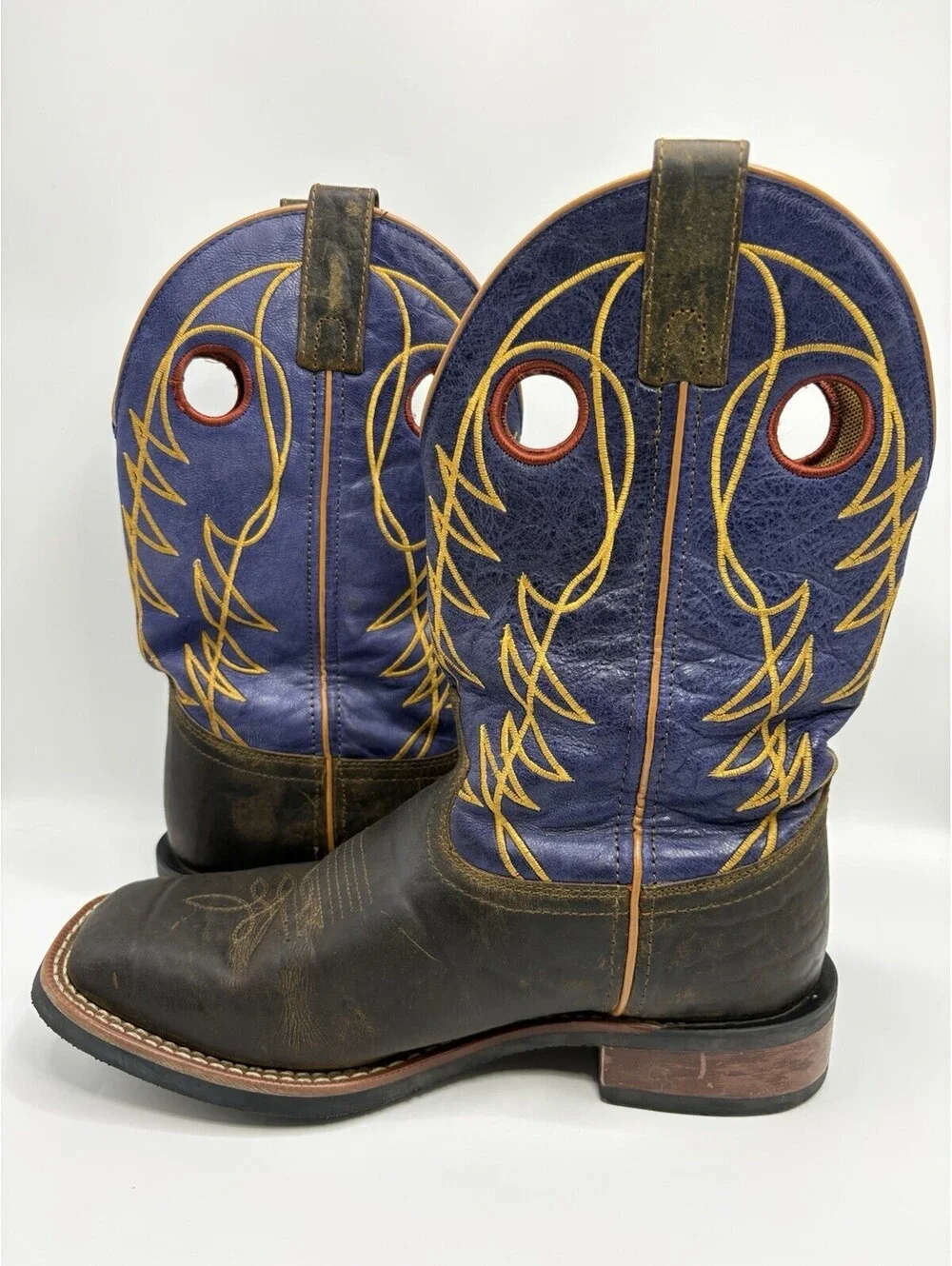 Laredo Men's Boots Ripley Western Work Brown Blue Yellow Size 8D